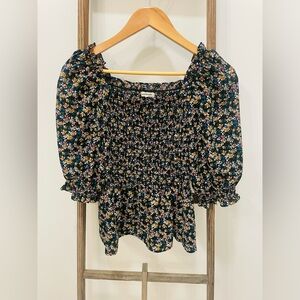 Navy Blue Floral Print Top